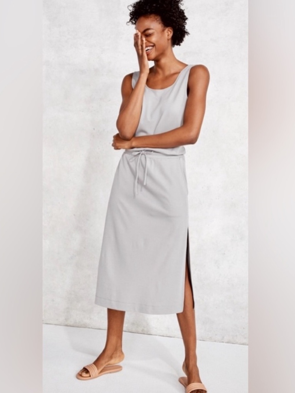 Haven Well Within by Talbots V-Neck Drawstring Slit Midi Dress Lounge Soft XL